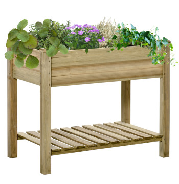 Jardin en bois urbain avec plateau Table de culture rectangulaire avec orifices de drainage pour les cultures Plantes Jardin Terrasse extérieure Charge 80 kg 91x51x76 cm Naturel