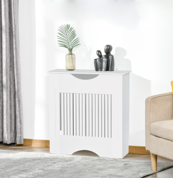 Cobertura Radiador 78x19x82cm Cobertura Radiador de MDF Moderno com Prateleira Carga 10kg e Dispositivo Anti Rolamento para Sala de Estar Dormitório Branco