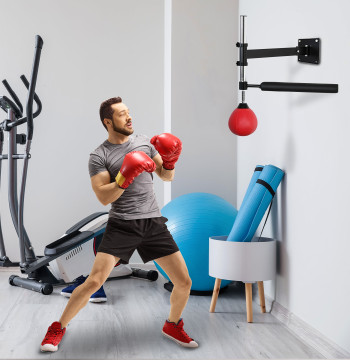 Punching Ball de Boxeo Montado en la pared Altura ajustable con Barra Giratoria e Inflador Bola de Velocidad para Adultos y Adolecentes 79x72x20cm Negro y Rojo