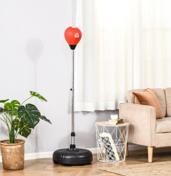 Bolsa de Boxeo con altura ajustable de 4 Niveles Punching Ball con base rellena Luvas e Inflador para adultos y adolescentes Ø45x132-158cm Negro y Rojo