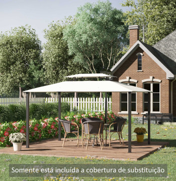 Auvent de remplacement 4x3m pour pergola de jardin 2 niveaux respirants avec 8 orifices de drainage Couverture de remplacement supérieure pour pergola extérieure beige