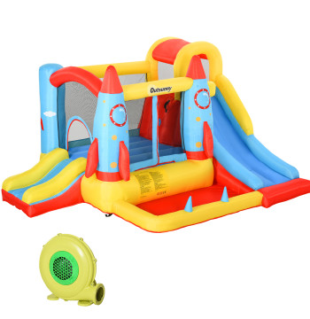 Château gonflable avec 2 diapositives Trampoline pour enfants et piscine de plus de 3 ans avec gonflable et sac de transport pour l'intérieur extérieur 330x265x185cm Multicolore