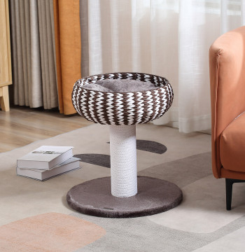 Petit chat Scratcher Hauteur 52cm Tour d'escalade pour les chats avec lit rond Coussin doux de fourrure et de scratching 50x50x52cm Café et blanc