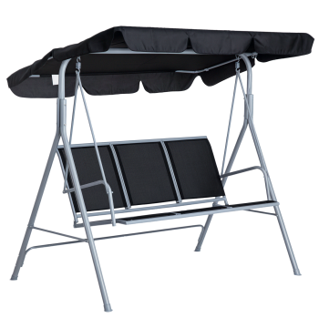 Altalena da giardino di 3 posti con schienale traspirante e struttura in metallo per terrazza esterna balcone Carica 200kg 171x108x154cm Nero