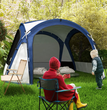 Rifugio per 3-4 persone con 4 schermi di zanzariera 2 pannelli di tessuto di Oxford e borsa di trasporto per le escursioni di campeggio 350x350x230 cm Bianco e blu