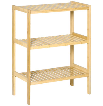 Estante de Bambu de 3 Níveis Móvel Organizador Multifuncional para Casa de Banho Cozinha Sala de Estar 62x33x80cm Natural