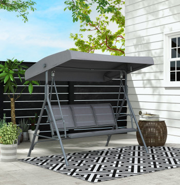 Palloncino esterno da giardino di 3 posti con risveglio reclinabile, Palloncino da giardino con schienale traspirante e struttura in acciaio, per terrazza e balcone, 175x118x159 cm, Grigio