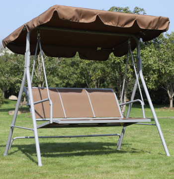 Baloiço Jardín de 3 Lugares con Toldo Ajustable Encosto Respirable y Estructura de Metal para Terraço Balcón Exterior Carga 200kg 171x108x154cm Marrom