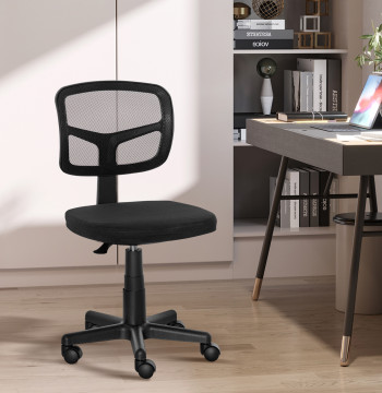 Sedia per ufficio girevole 360 ° con altezza regolabile Supporto lombar traspirante e ruote 43x48x77.5-89,5cm nero