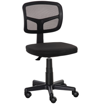 Cadeira de Escritório Operativa de Malha Cadeira de Escritório Giratória 360° com Altura Ajustável Suporte Lombar Respirável e Rodas 43x48x77,5-89,5cm Preto