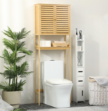 kleanklin Móvil de Bambú sobre Sanita Armário Alto para Casa de Baño con 2 Puertas 1 Prateleira Interior y 1 Estante de almacenamiento 60x23x173cm Natural