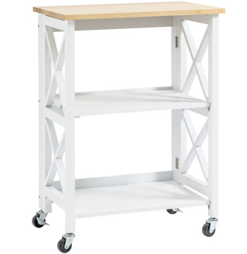 Carrinho de Cozinha Dobrável Carrinho de Serviço com Rodas e Prateleiras de 2 Níveis 60x40x84cm Branco