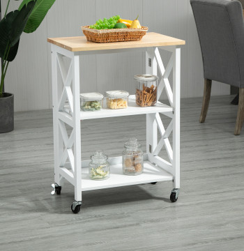 Carrinho de Cozinha Dobrável Carrinho de Serviço com Rodas e Prateleiras de 2 Níveis 60x40x84cm Branco