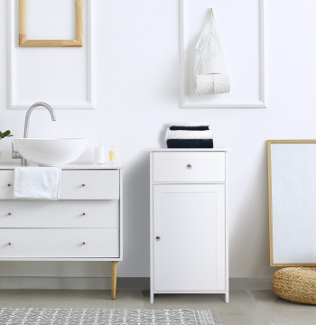 Baño con 1 Gaveta 1 Porta y Prateleira Interior Ajustable Móvil Auxiliar de Almacenamiento para Sala de Estar Cocina 43x34x77cm Blanco