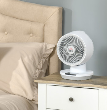 Ventilateur de table 45W Mini ventilateur avec 3 paddles de bureau LED oscillation de 55° 3 vitesses minuterie et télécommande Ø20,2x28,2cm Blanc
