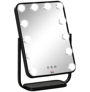 Maquillage Miroir de table avec 12 lumières LED 3 Ajustable écran tactile Températures de couleur et fonction mémoire pour salle de bain de dortoir 32.8x11x47.4cm Noir