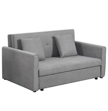 Sofá Cama de 2 Lugares Estofado en Algodón con 2 Almohadillas Apoyo a los Brazos y Almacenamiento Sofá Doble Moderno para Sala de Estar Oficina 152x101x81cm gris