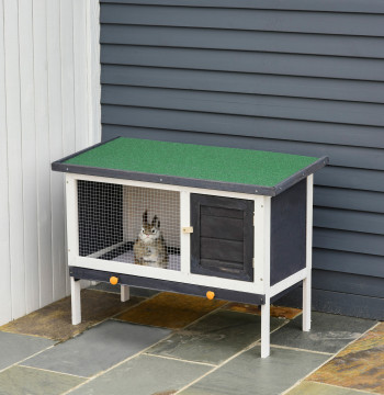Coelheira de Madeira Gaiola Elevada para Coelhos Cobaias e Animais Pequenos com Teto Asfáltico Bandeja Removível e Porta com Trava 91x46x71cm Preto