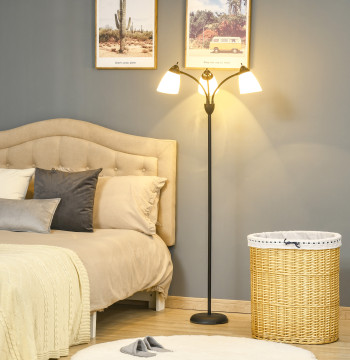 Candeeiro de Pé com 3 Ecrãs Giratórios de 360° com Interruptores LED E27 Máx. 40W Estrutura de Metal Candeeiro de Pé para Sala de Estar Dormitório Estúdio 45x45x155cm Preto