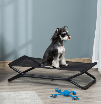 Letto alto per cani pieghevoli Letto piccolo e medio dell'animale domestico con struttura in acciaio per interni ed esterni 92x56.5x19.5cm Nero