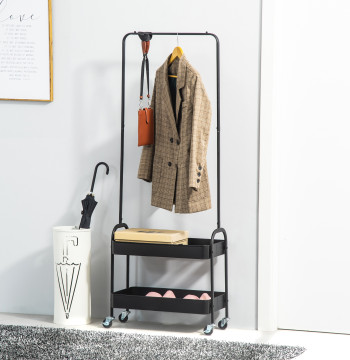Charriot con Charriot Shoemaker con Ruote Hanging Bar e 2 Cestini in arrivo Dorm Camera 56.5x31.5x152.5cm Nero