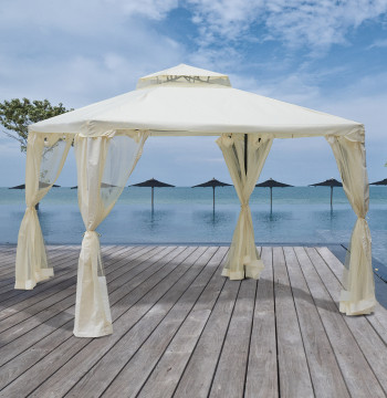 Jardin Pergola 3x3m Pergola extérieure avec double ventilation plafond 8 orifices de drainage et 4 écrans Mosquiteiras avec fermeture de course pour les festivals Patio crème