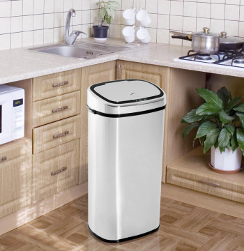 Seau de déchets intelligent en acier inoxydable 68L avec capteur infrarouge d'ouverture automatique et manuel de contact pour salle de bain de dortoir de cuisine 40.5x29.578cm Argent