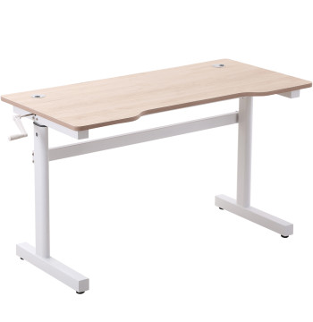 Secretária de Pé com Altura Ajustável a Manivela e Bancada de Carbono Secretária Elevatória para Escritório Estúdio Sala de Estar Carga Máxima 150kg 120x60x72-117cm Madeira e Branco