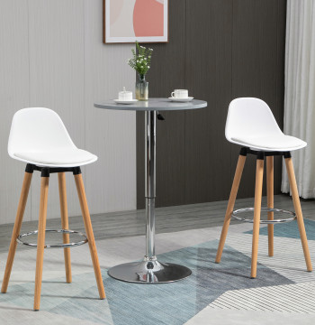 Conjunto de 2 Bancos de Bar Estofado em PU Bancos Altos de Cozinha com Assento de 69 cm e Pés de Madeira para Cozinha Sala de Jantar 38,5x42,5x91cm Branco