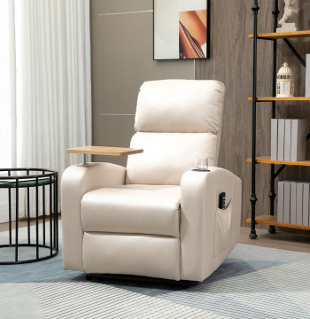 Massage électrique en vrac avec 4 modes de vibration inclinables 145° Rembourrage en microfibre Télécommande Table 2 Poches latérales et support de tasse 77x93x105cm beige