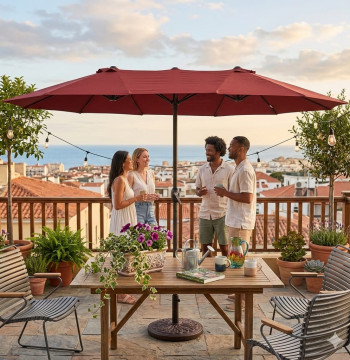 Essenza Parasol Double 4,55m Rouge Vin Jardin Terrasse Manivelle
