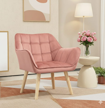 Essenza Poltrona Veludo Rosa 67x61x71cm - Cadeirão Leitura Confortável