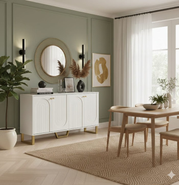Essenza Credenza Bianca 140cm Ante Rilievo - Mobile TV 65"
