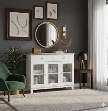 Essenza Buffet Blanc 100cm avec Vitrines - Meuble d'Appoint Moderne