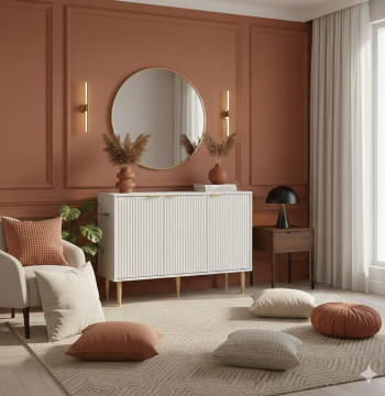 Essenza Credenza Bianca 107cm TV 50" Piedini Dorati Stile Moderno