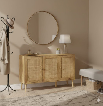 Essenza Credenza Boho 120cm Ante Vimini Ripiani Regolabili