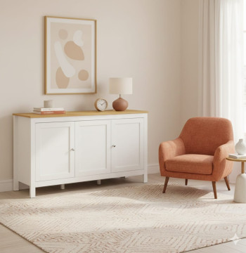 Essenza Buffet Blanc Bois 120x40x70cm 2 Armoires Réglables