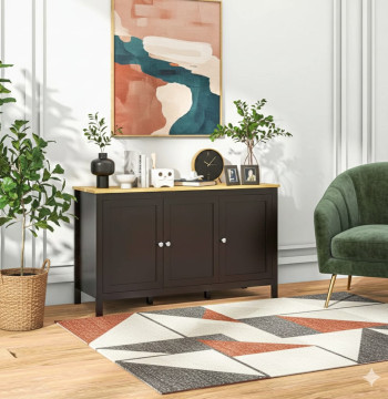 Essenza Aparador Preto Madeira 120cm 2 Armários Sala Jantar - Modelo 2