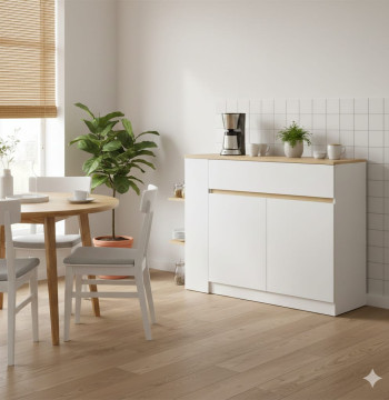 Essenza Aparador Cozinha Branco 110cm Armário Gaveta Prateleiras - Modelo 2