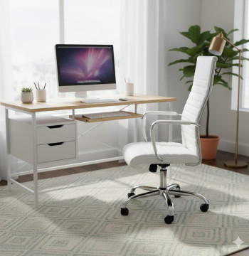 Essenza Sedia Ufficio Ergonomica Bianca Ecopelle Altezza Regolabile