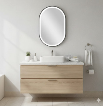 Essenza Espejo LED Baño Oval 60x90cm Antivaho 3 Tonos Luz Negro