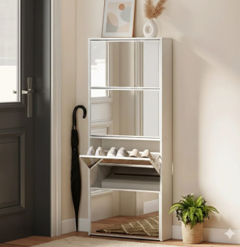 Sapateira Essenza Melamina Branco 63x17x146 cm com Espelho e 4 Portas - Modelo 2