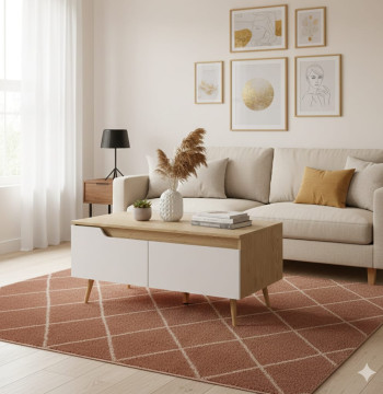 Tavolino Salotto Essenza Melamina Rovere 100x50x46 cm con 2 Cassetti