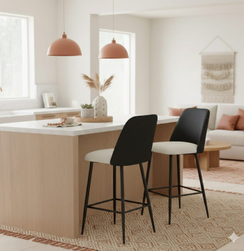 Taburetes Bar Essenza Acero PU Negro Beige 45x54x94 cm Respaldo Curvado