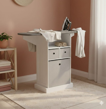 Móvel Engomar Essenza MDF Branco Cinza 121x37x89cm Dobrável Rodas - Tecido