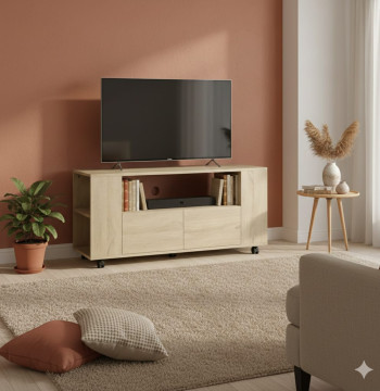 Mobile TV Essenza con Ruote Legno 102x34.5x48.5 cm Cassetti Regolabile