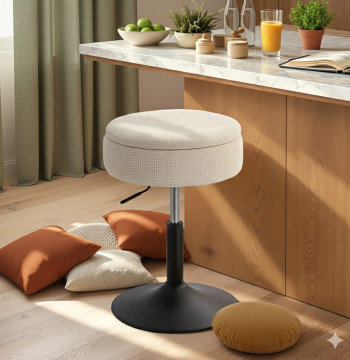Banco Bar Essenza Chenille Beis 39x39x49-65cm Giratorio Almacenamiento - Modelo 2