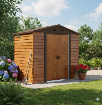 Caseta Jardín Essenza Acero Imitación Madera 152x236x209cm Puertas