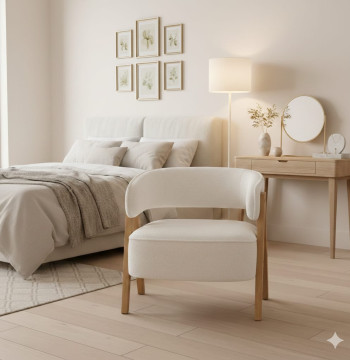 Essenza Sillón Blanco Terciopelo 70x64x71cm Patas Madera Carga 120kg