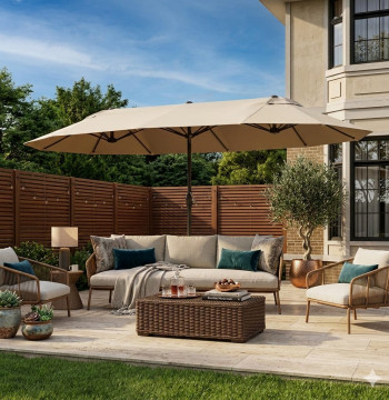 Essenza Parasol Double 455x265cm Crème Manivelle Acier UV Jardin